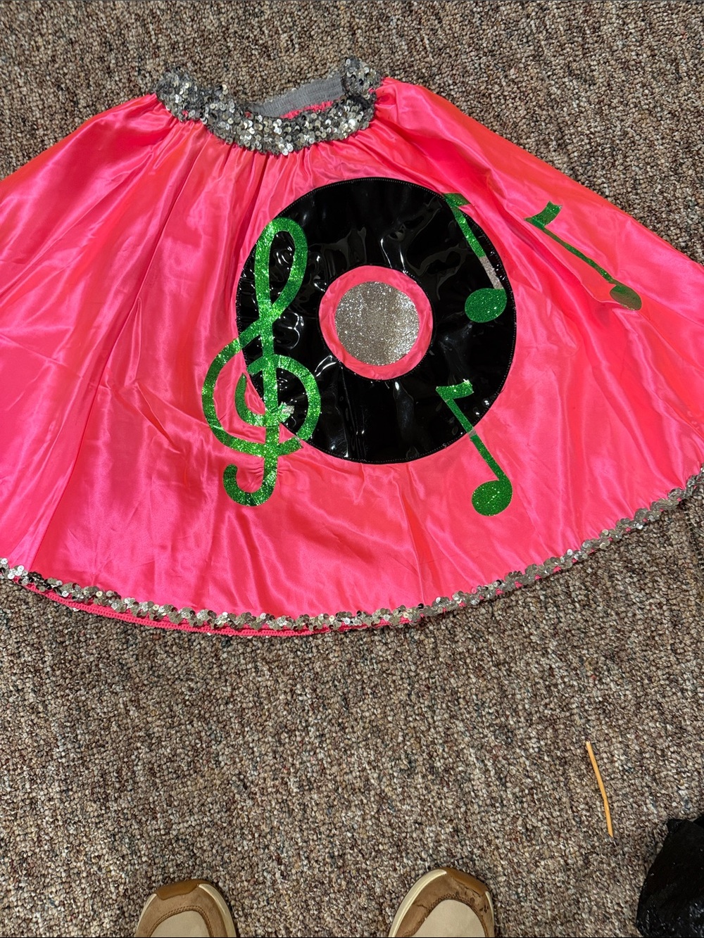 Kids/young adult Pink Music Note Costume Cape - Sequin Trim Poodle Skirt